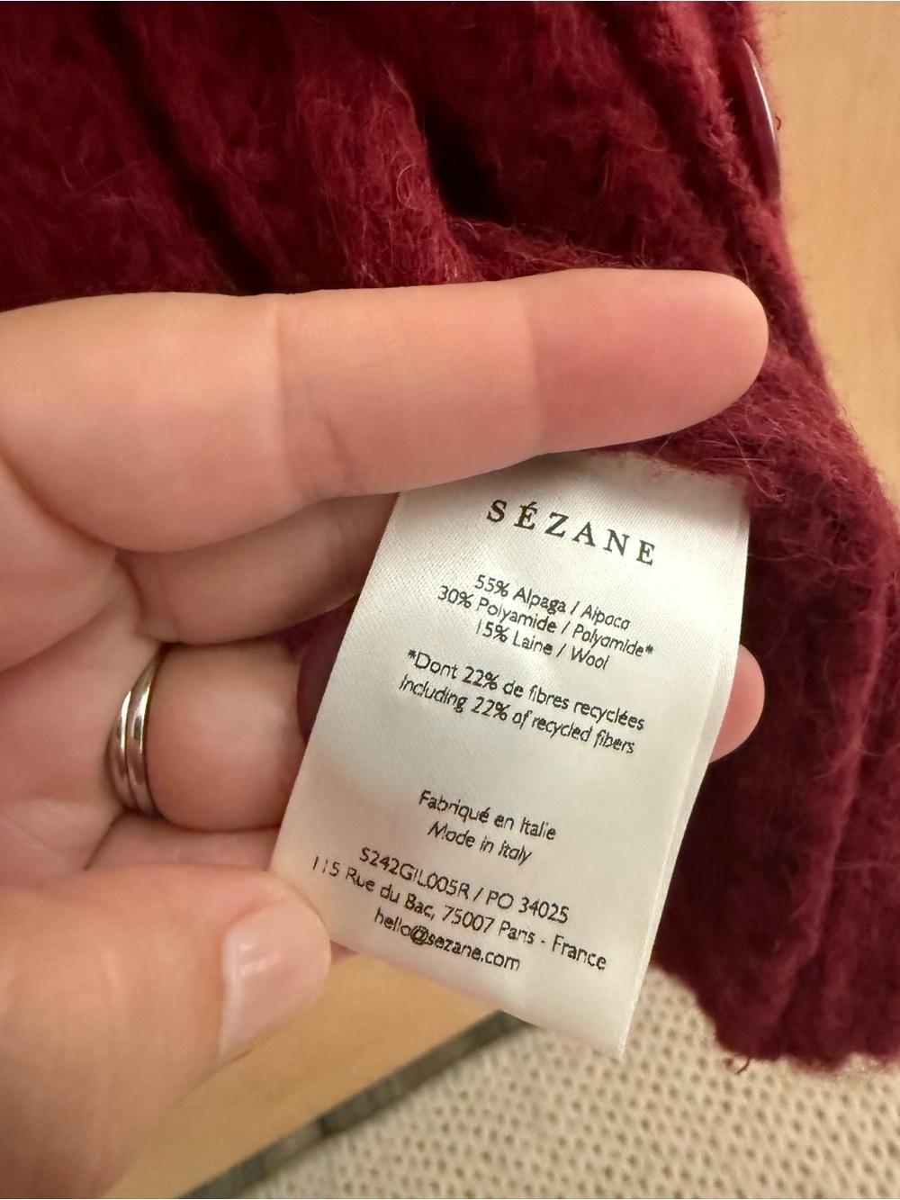 Sezane Emile Cardigan - Burgundy (S) - Picture 3 of 5